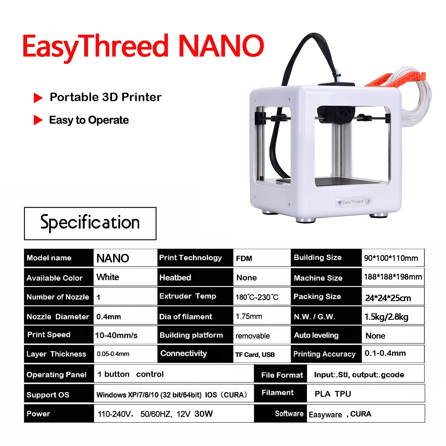 EasyThreed NANO 3D Printer - A Compact Mini Desktop Model for Toys and Home Use, X20 Version