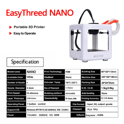 EasyThreed NANO 3D Printer - A Compact Mini Desktop Model for Toys and Home Use, X20 Version